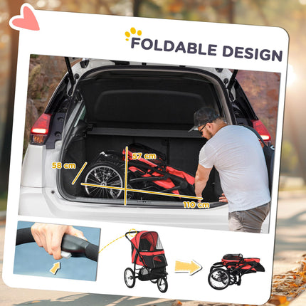 Foldable Pet Stroller Jogger for Small & Medium Dogs with Adjustable Canopy & 3 Large Wheels - Red