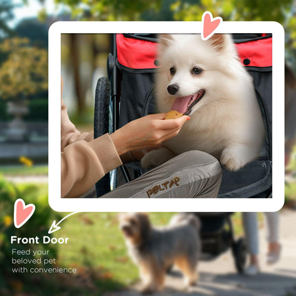 Foldable Pet Stroller Jogger for Small & Medium Dogs with Adjustable Canopy & 3 Large Wheels - Red
