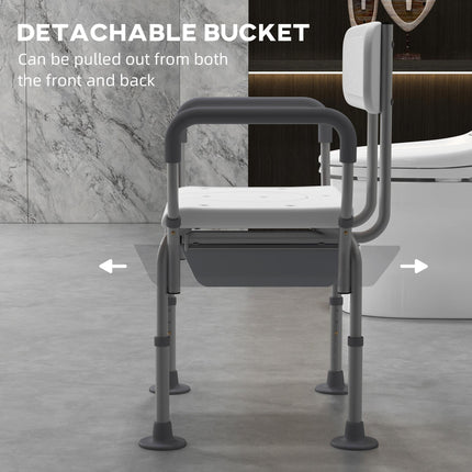 Height Adjustable Shower Stool with Arms, Back & Detachable Bucket - White