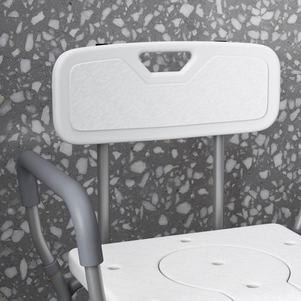 Height Adjustable Shower Stool with Arms, Back & Detachable Bucket - White