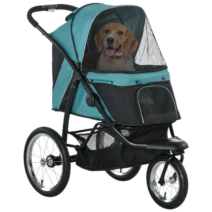 Foldable Pet Stroller Jogger for Small & Medium Dogs with Adjustable Canopy & 3 Wheels - Dark Green