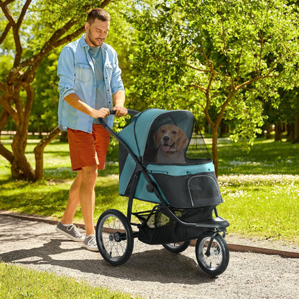 Foldable Pet Stroller Jogger for Small & Medium Dogs with Adjustable Canopy & 3 Wheels - Dark Green