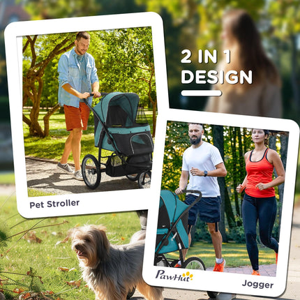 Foldable Pet Stroller Jogger for Small & Medium Dogs with Adjustable Canopy & 3 Wheels - Dark Green