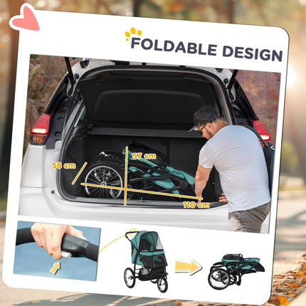 Foldable Pet Stroller Jogger for Small & Medium Dogs with Adjustable Canopy & 3 Wheels - Dark Green