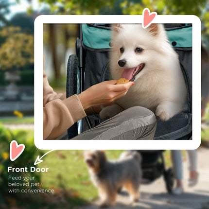 Foldable Pet Stroller Jogger for Small & Medium Dogs with Adjustable Canopy & 3 Wheels - Dark Green