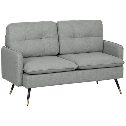 Button Tufted 2 Seater Fabric Sofa with Cushions for Living Room - Grey
