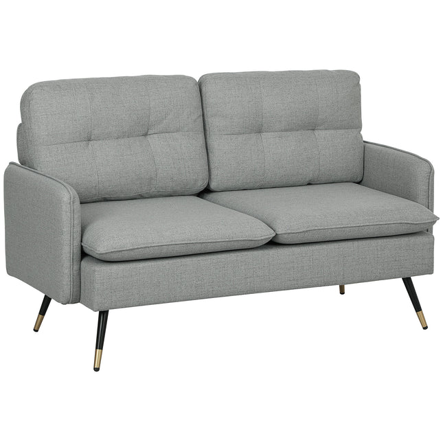 Button Tufted 2 Seater Fabric Sofa with Cushions for Living Room - Grey