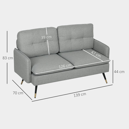 Button Tufted 2 Seater Fabric Sofa with Cushions for Living Room - Grey