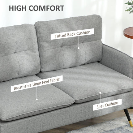 Button Tufted 2 Seater Fabric Sofa with Cushions for Living Room - Grey