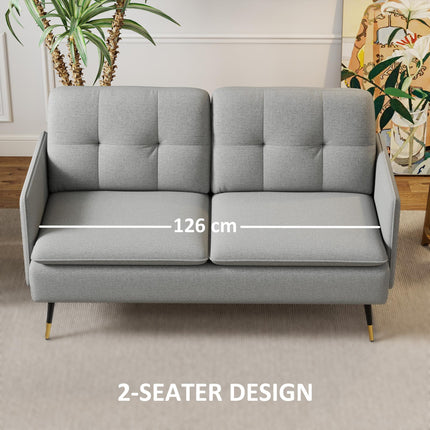 Button Tufted 2 Seater Fabric Sofa with Cushions for Living Room - Grey