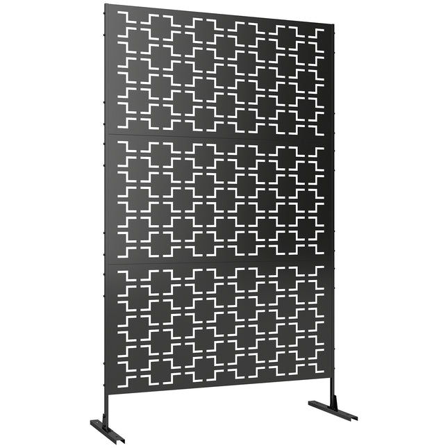Metal Decorative Privacy Screen Outdoor Divider, Black Grid