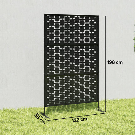 Metal Decorative Privacy Screen Outdoor Divider, Black Grid