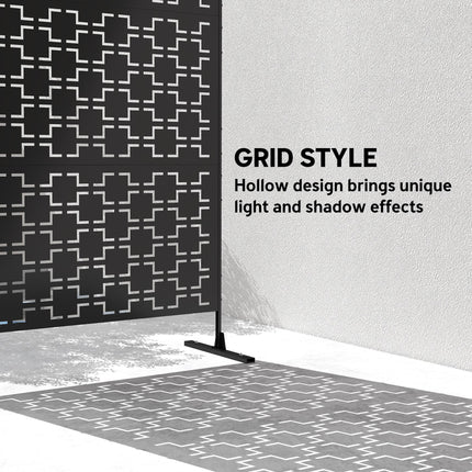 Metal Decorative Privacy Screen Outdoor Divider, Black Grid