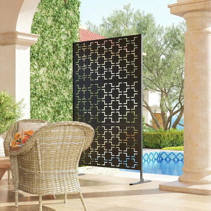 Metal Decorative Privacy Screen Outdoor Divider, Black Grid