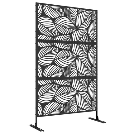 Metal Decorative Outdoor Privacy Screen Divider with Leaf Design - Black