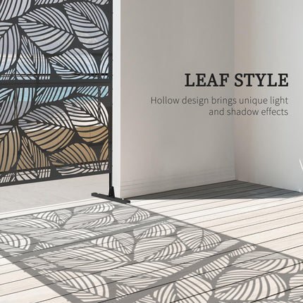 Metal Decorative Outdoor Privacy Screen Divider with Leaf Design - Black
