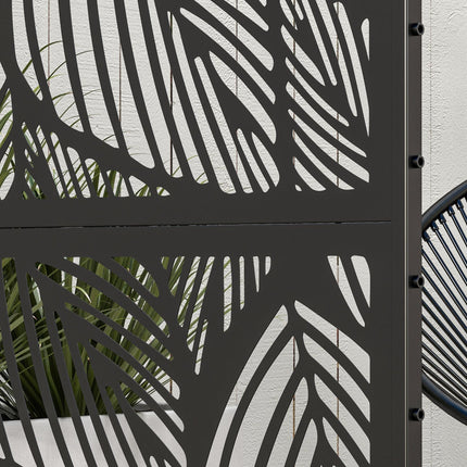 Metal Decorative Outdoor Privacy Screen Divider with Leaf Design - Black