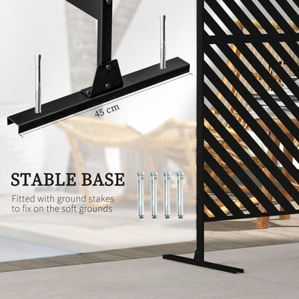 6.5FT Decorative Outdoor Divider, Metal Privacy Screen with Stand, Triangle Style, Black