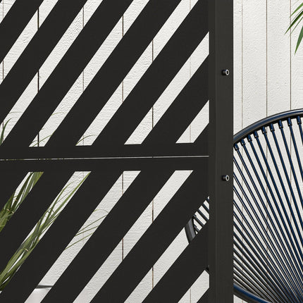 6.5FT Decorative Outdoor Divider, Metal Privacy Screen with Stand, Triangle Style, Black