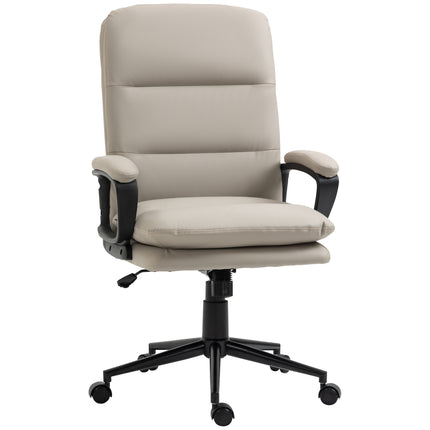 High Back PU Leather Office Desk Chair with Double-tier Padding, Adjustable Height & Swivel Wheels - Light Grey
