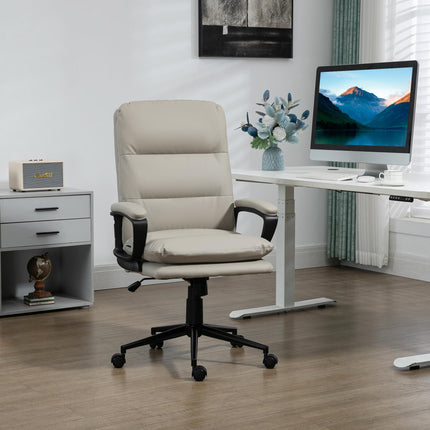 High Back PU Leather Office Desk Chair with Double-tier Padding, Adjustable Height & Swivel Wheels - Light Grey
