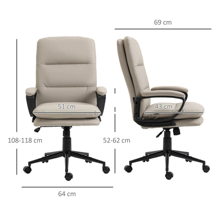 High Back PU Leather Office Desk Chair with Double-tier Padding, Adjustable Height & Swivel Wheels - Light Grey
