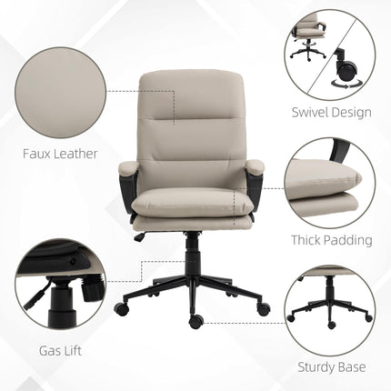 High Back PU Leather Office Desk Chair with Double-tier Padding, Adjustable Height & Swivel Wheels - Light Grey