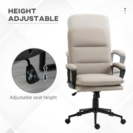 High Back PU Leather Office Desk Chair with Double-tier Padding, Adjustable Height & Swivel Wheels - Light Grey