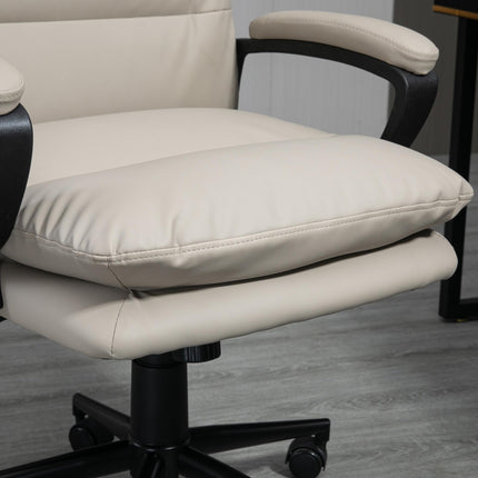 High Back PU Leather Office Desk Chair with Double-tier Padding, Adjustable Height & Swivel Wheels - Light Grey