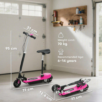 Folding Steel Electric Scooter with Warning Bell 15km/h for Kids 4-14 Years - Pink