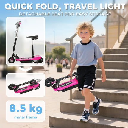 Folding Steel Electric Scooter with Warning Bell 15km/h for Kids 4-14 Years - Pink