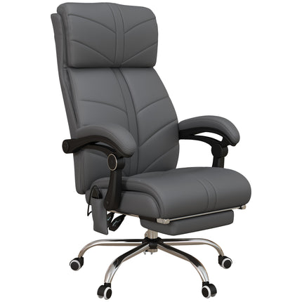 Vibration Massage Office Chair with Heat, Reclining Back, Footrest & Armrest - Grey