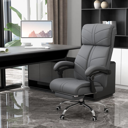 Vibration Massage Office Chair with Heat, Reclining Back, Footrest & Armrest - Grey