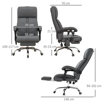 Vibration Massage Office Chair with Heat, Reclining Back, Footrest & Armrest - Grey