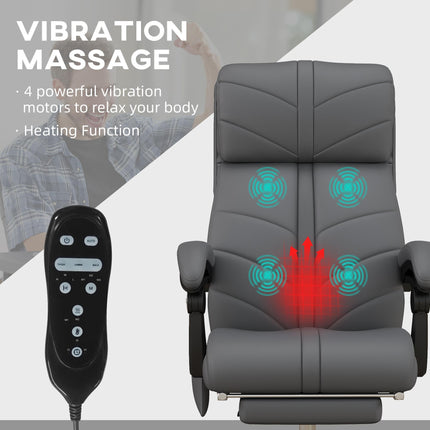 Vibration Massage Office Chair with Heat, Reclining Back, Footrest & Armrest - Grey