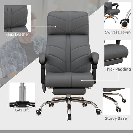 Vibration Massage Office Chair with Heat, Reclining Back, Footrest & Armrest - Grey