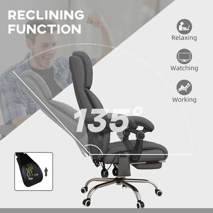 Vibration Massage Office Chair with Heat, Reclining Back, Footrest & Armrest - Grey