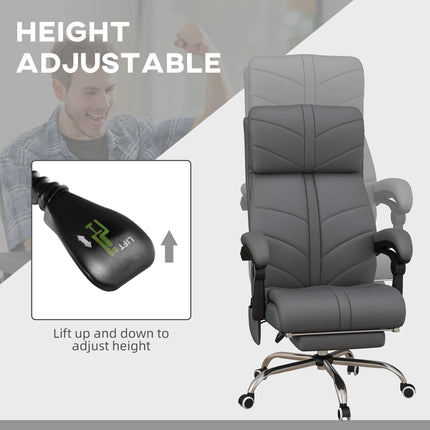 Vibration Massage Office Chair with Heat, Reclining Back, Footrest & Armrest - Grey