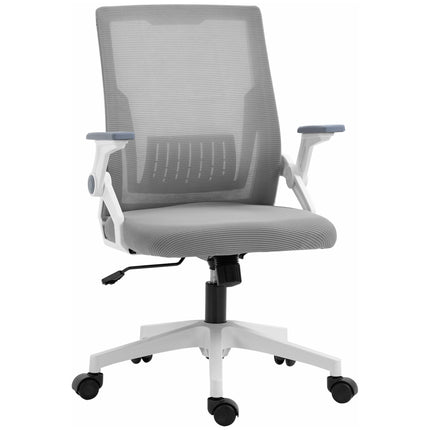 Mesh Office Chair with Lumbar Support, Flip-up Armrests, Adjustable Height & Swivel Wheels - Grey