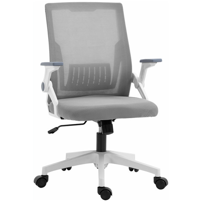 Mesh Office Chair with Lumbar Support, Flip-up Armrests, Adjustable Height & Swivel Wheels - Grey