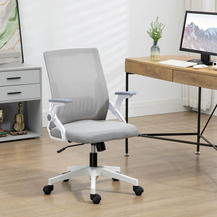 Mesh Office Chair with Lumbar Support, Flip-up Armrests, Adjustable Height & Swivel Wheels - Grey