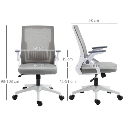 Mesh Office Chair with Lumbar Support, Flip-up Armrests, Adjustable Height & Swivel Wheels - Grey