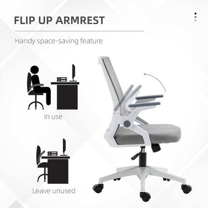 Mesh Office Chair with Lumbar Support, Flip-up Armrests, Adjustable Height & Swivel Wheels - Grey