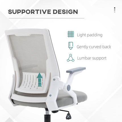 Mesh Office Chair with Lumbar Support, Flip-up Armrests, Adjustable Height & Swivel Wheels - Grey