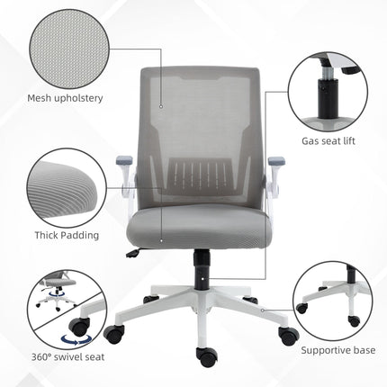 Mesh Office Chair with Lumbar Support, Flip-up Armrests, Adjustable Height & Swivel Wheels - Grey