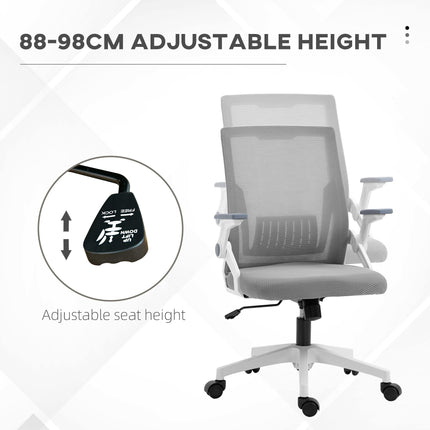 Mesh Office Chair with Lumbar Support, Flip-up Armrests, Adjustable Height & Swivel Wheels - Grey