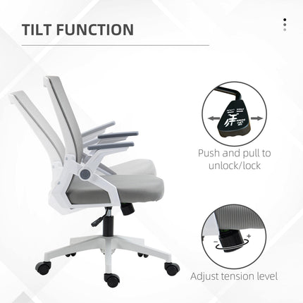 Mesh Office Chair with Lumbar Support, Flip-up Armrests, Adjustable Height & Swivel Wheels - Grey