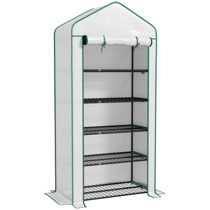 5 Tier Portable Mini Greenhouse with Reinforced PE Cover - White