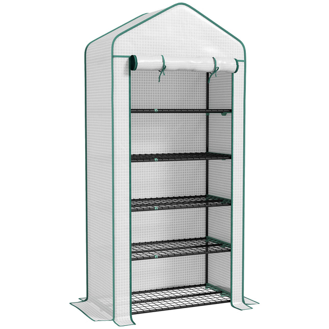 5 Tier Portable Mini Greenhouse with Reinforced PE Cover - White