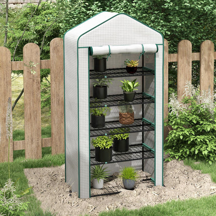5 Tier Portable Mini Greenhouse with Reinforced PE Cover - White